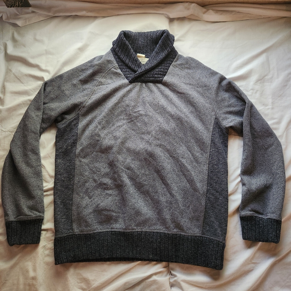 Label Of Graded Goods Men's Blue Gray Shawl Neck Sweater